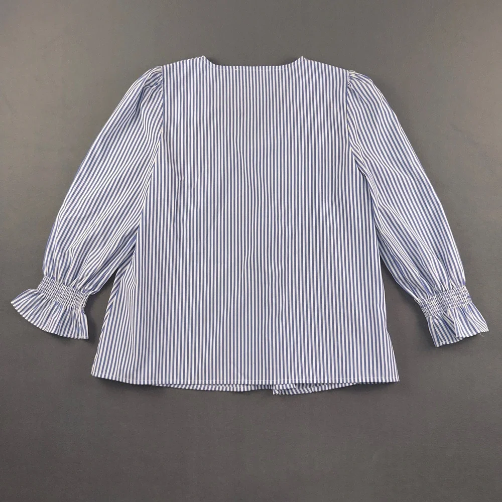 Tuckernuck Blue and White Striped V-Neck Peplum Blouse